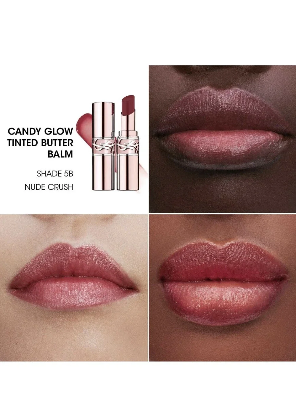 YSL Candy Glow Sheer Shine Color & Care Lip Balm: Nude Crush 5B .10oz, NIB